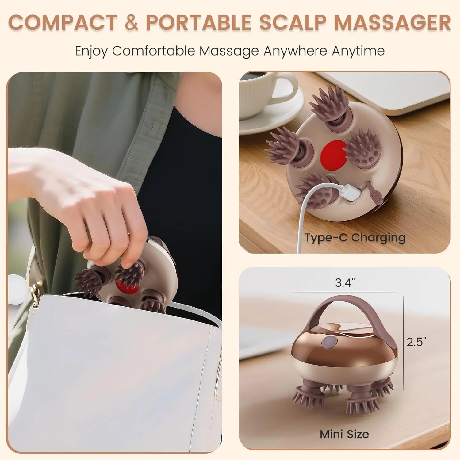 Scalp Massager - מעסה קרקפת חשמלי נטען ועמיד למים – להרפיית מתח ועיסוי ראש.